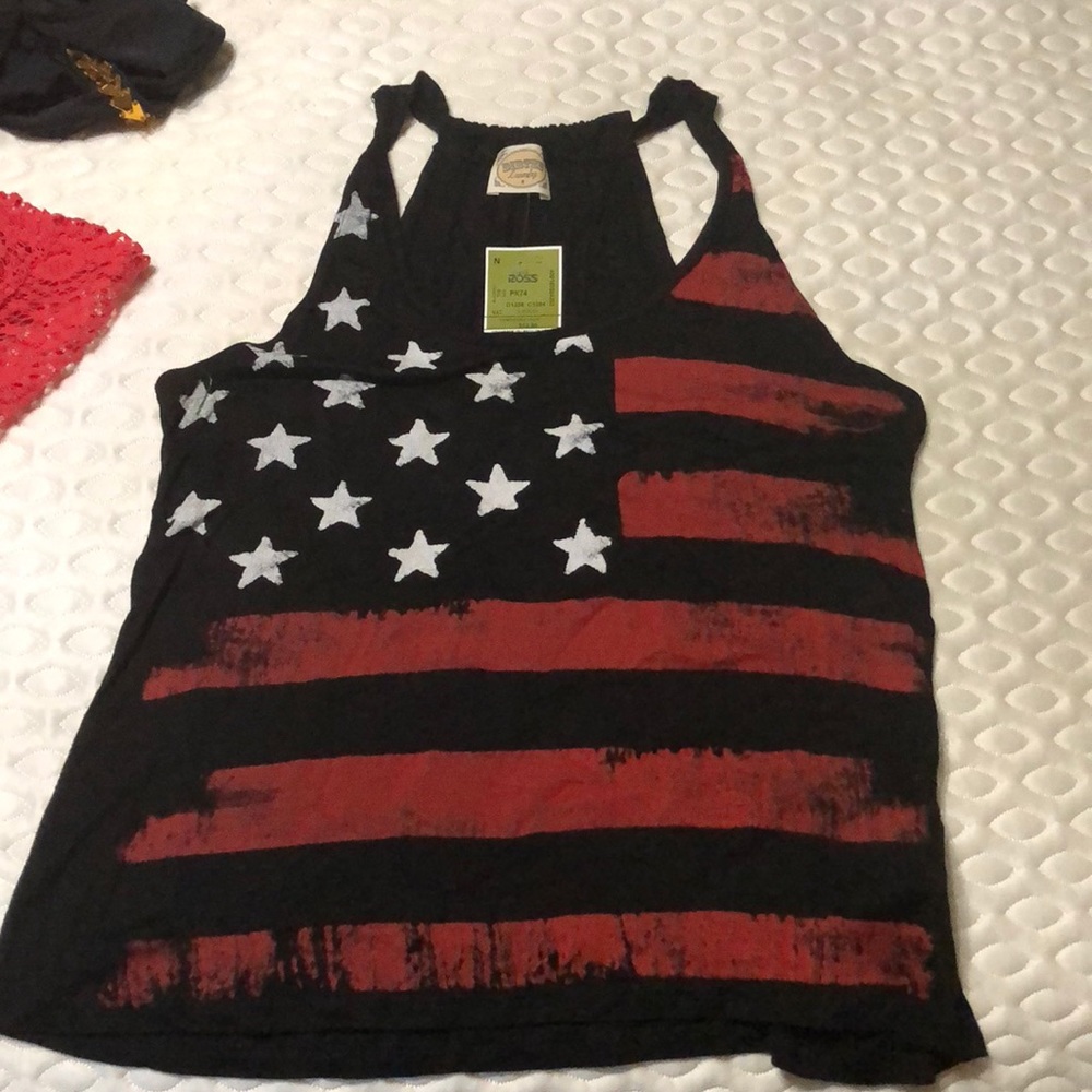 Black American flag tank top.